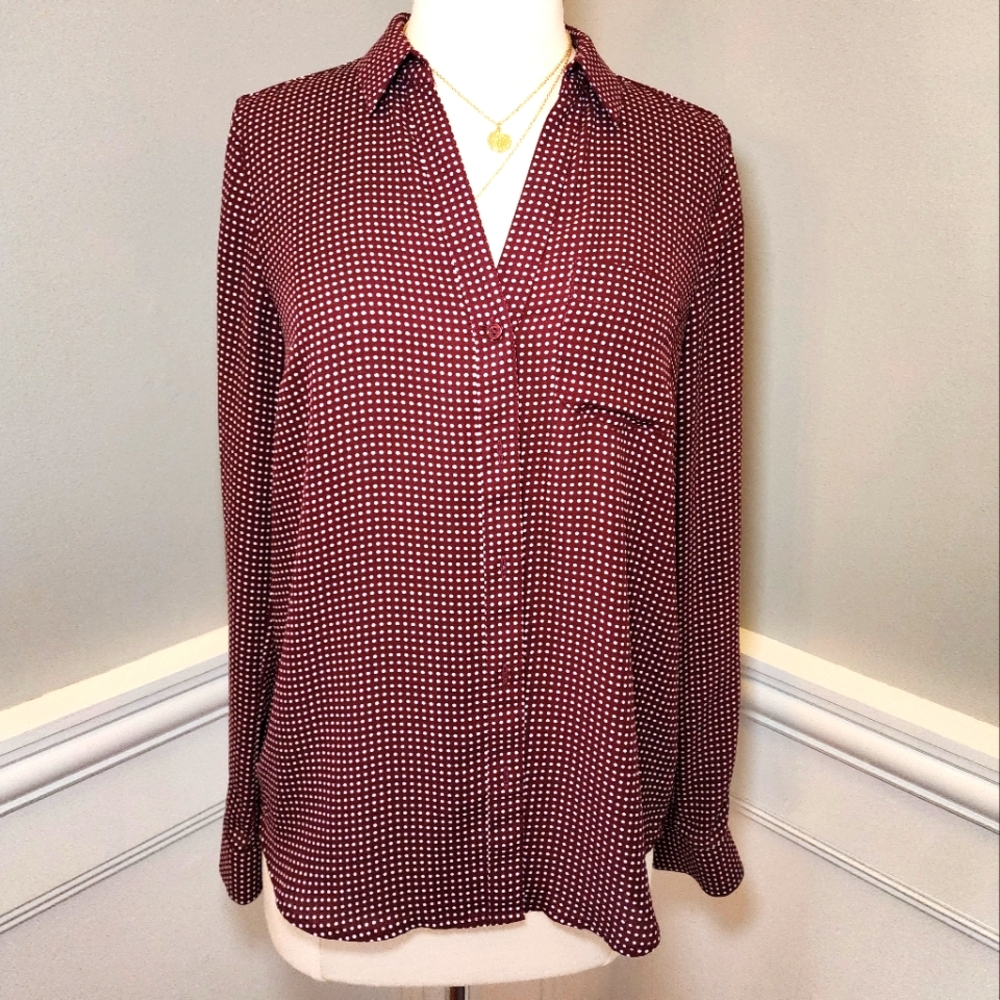 The Limited Ashton Small Shirt Maroon Pink Polka Dot
